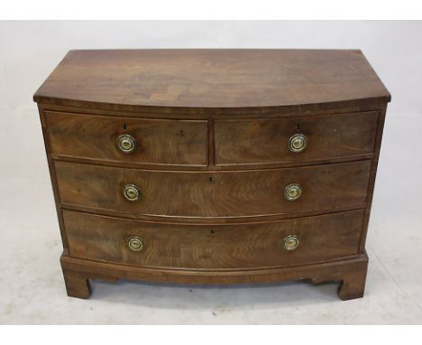 A 19th Century mahogany bow fronted chest of drawers, having two short over three long drawers on bracket feet, 104 cm x 77 c