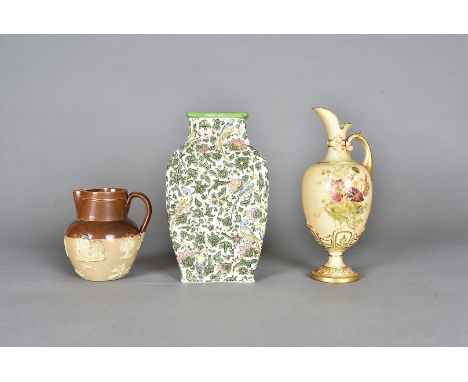 A Royal Doulton Persian transfer printed vase, a Royal Worcester ewer with poppy decoration and a Royal Doulton stoneware jug