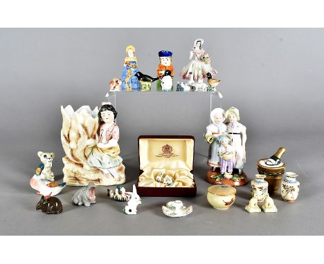 A quantity of miscellaneous items, including a Halcyon Day enamel egg, various crested china, continental figures, Royal Worc