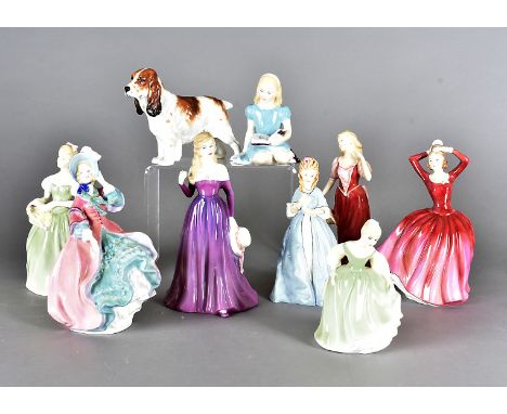 A collection of Royal Doulton figurines, comprising Alice HN 2158, Strolling HN 3755, Clarissa HN2345, Spring Morning HN1922,
