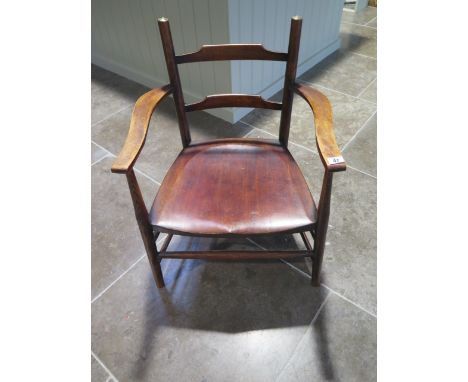 A 19th century mahogany ladder back arts and crafts style elbow chair - Height 71cm x Width 52cm - in sturdy condition 