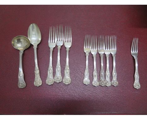 Eleven pieces of circa 19th century Kings Pattern silver flatware varying dates and makers, all London - total weight approx 