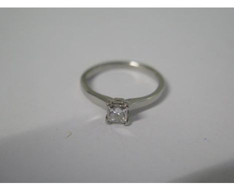 A platinum princess cut diamond ring, 0.35cts, VVS2,  colour G/H, size K, approx 3.6 grams, in good condition, comes with ins