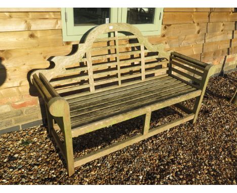 A weathered Lutyens style garden bench - Width 165cm 