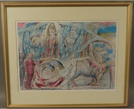 William Blake (by and after) - Beatrice Addressing Danté from the Car coloured reproduction print with gallery label verso fo