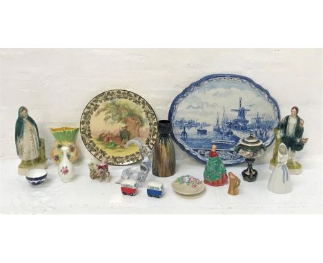 SELECTION OF VICTORIAN AND LATER DECORATIVE CERAMICSincluding a large blue and white Dutch Delft Ware wall plaque; a Royal Do