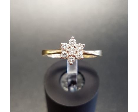 DIAMOND CLUSTER RINGon fourteen carat gold shank, the seven diamonds totalling approximately 0.3cts, ring size J-K 