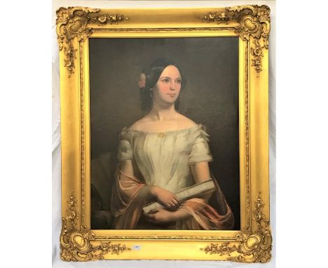 ENGLISH SCHOOLVictorian portrait of a lady in an evening gown, oil on canvas, 90cm x 70cm 