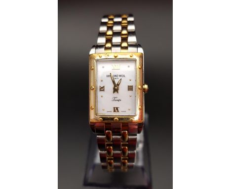 LADIES RAYMOND WEIL TANGO COLLECTION WRISTWATCHthe mother of pearl dial with Roman numerals at the quarter hours and five min