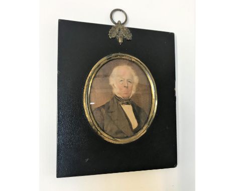 WATERCOLOUR MINIATURE PORTRAIT OF A GENTLEMANthe oval portrait in rectangular frame, miniature size 8.5cm x 6.8cm 
