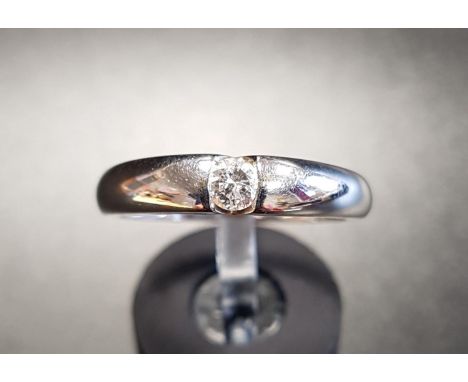 TENSION SET DIAMOND SOLITAIRE RINGthe round brilliant cut diamond approximately 0.2cts, on nine carat white gold shank, ring 