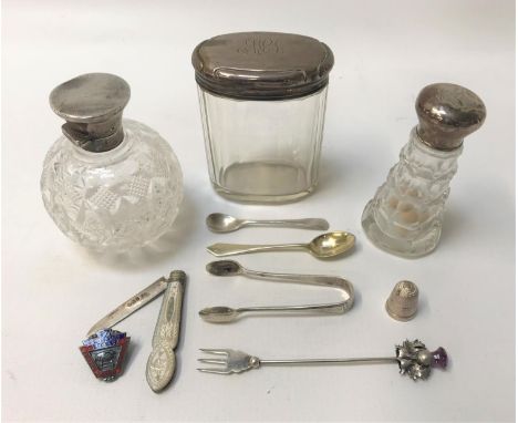 SELECTION OF SILVERincluding a mother of pearl handled fruit knife, Sheffield 1898; a pair of sugar tongs, Sheffield 1933; Sc