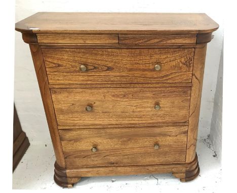 NEW ACACIA CHESTwith a D shaped moulded top above two cushion frieze drawers with three graduated long drawers below, standin