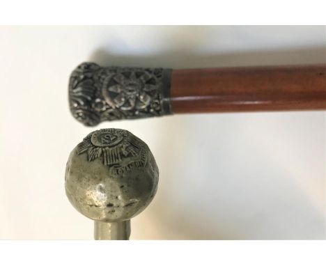 SILVER TOPPED WALKING CANEwith The Black Watch regimental badge, hallmarks for Birmingham 1902; together with a swagger stick