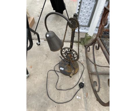 A SCRATCH BUILT COG AND CHAIN TABLE LAMP