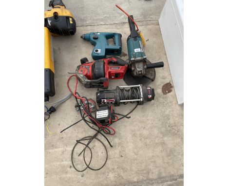AN ASSORTMENT OF ITEMS TO INCLUDE A WINCH AND A MAKITA 110V GRINDER