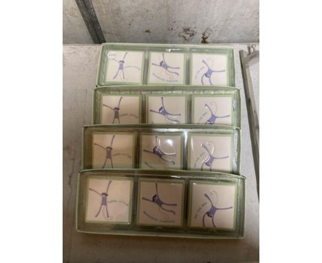 FOUR SETS OF THREE BOXED CERAMIC WALL PLAQUES 'THREE LITTLE MONKEYS'