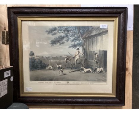A VINTAGE HUNTING PRINT - SHOOTERS GOING OUT IN A MORNING