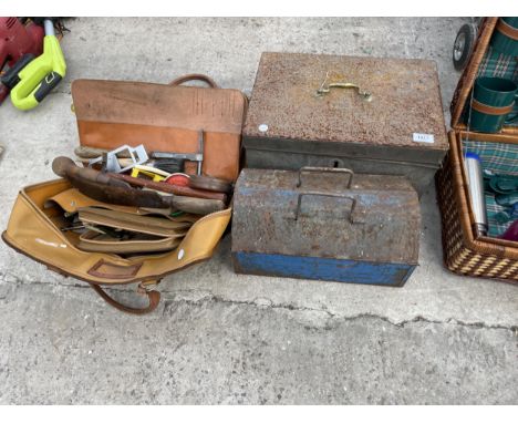 THREE TOOL CHESTS COMPLETE WITH A LARGE QUANTITY OF VARIOUS HAND TOOLS