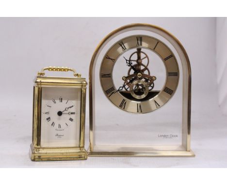 A 'RAPPORT' CARRIAGE CLOCK AND A 'LONDON CLOCK COMPANY' MANTEL CLOCK