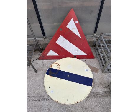 TWO VINTAGE METAL ROAD SIGNS