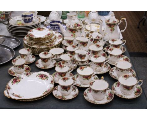 A VERY LARGE COLLECTION OF OLD COUNTRY ROSES TO INCLUDE COFFEE POT, TEA POT, DINNER PLATES, SIDE PLATES, TEA CUPS/SAUCERS, CO