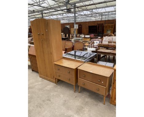 A MID 20TH CENTURY LIGHT OAK 'JOHN CITIZEN FURNITURE' THREE PIECE BEDROOM SUITE, MADE BY WARING OF LONDON