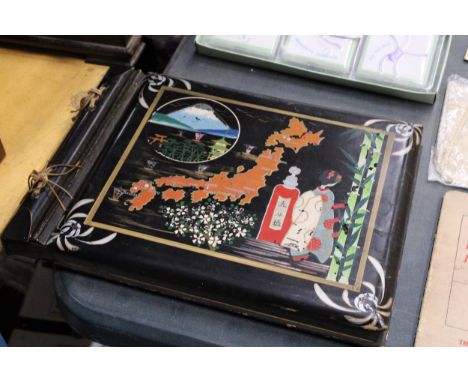 A VINTAGE HAND-PAINTED LACQUERED JAPANESE PHOTO ALBUM