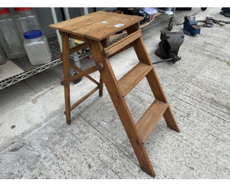 A VINTAGE WOODEN KITCHEN STEP STOOL