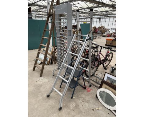 TWO SETS OF STEP LADDERS TO INCLUDE AN ALUMINIUM THREE WAY COMBINATION LADDER