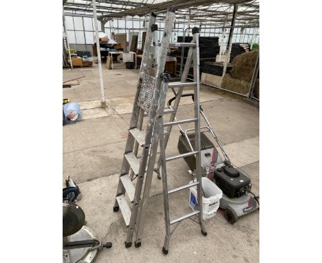 TWO SETS OF ALUMINIUM LADDERS TO INCLUDE A THREE WAY COMBINATION LADDER
