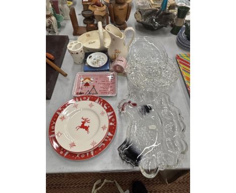 A SELECTION OF GLASSWARE AND CERAMICS TO INCLUDE AYNSLEY EDWARDIAN KITCHEN GARDEN ITEMS, AYNSLEY WILD TUDOR TRINKET DISH, GLA
