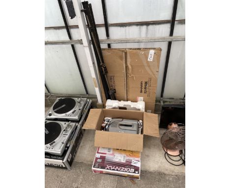 AN ASSORTMENT OF ITERMS TO INCLUDE A SHARPVISION PROJECTOR AND SCREEN ETC