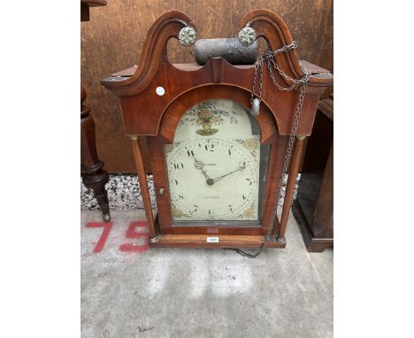 A 19TH CENTURY MAHOGANY AND INLAID 30 HOUR LONGCASE CLOCK, HOOD WITH ENAMEL DIAL (HARDY, NEWARK) WITH PAINTED ENAMEL DIAL WIT