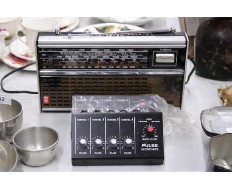 A VINTAGE GRUNDIG ELIE BOY 700 TRANSISTER RADIO, BELIEVED TO BE IN WORKING ORDER TOGETHER WITH TWO PULSE MICROMIX4 MIXERS