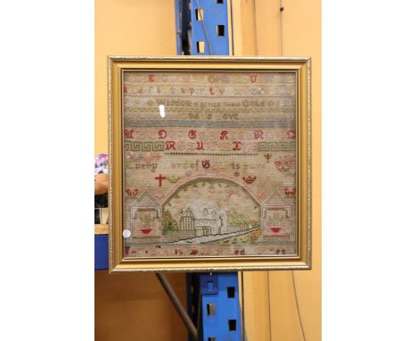 A 19TH CENTURY SAMPLER BY JANE ANNE SHAW, AGED 13, 1882 - FRAMED