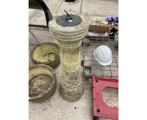 A CONCRETE SUNDIAL WITH BRASS DIAL (A/F CRACK TO THE MIDDLE OF THE COLUMN)