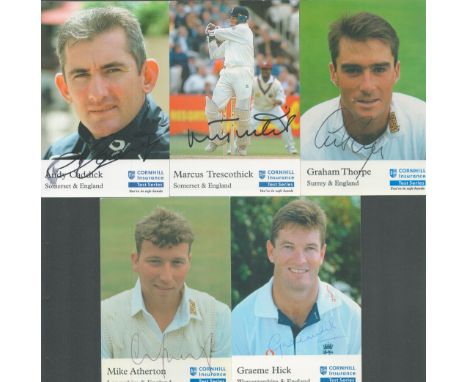 Cricket England Collection 7 signed 6x4 inch colour Cornhill Insurance promo photos includes great names such as Mike Atherto