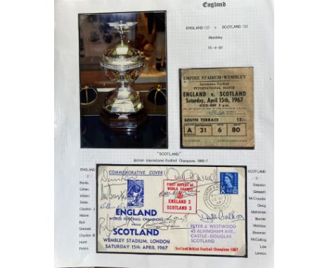1967 England v Scotland World Champs multiple signed FDC. Signed by 9 of the Scotland team including Law, Baxter, Wallace, Le
