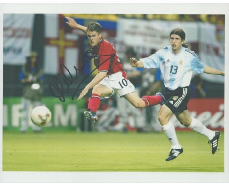 Football Michael Owen signed 10x8 inch colour photo pictured while playing for England against Argentina. Good condition. All