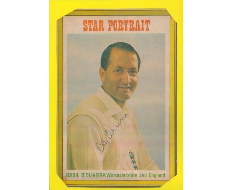Cricket Basil D'Oliveira signd 12x8 inch Star portrait colour magazine photo laminated. Good condition. All autographs are ge