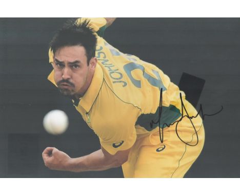 Cricket Mitchell Johnson signed 12x8 inch colour photo pictured playing One Day International for Australia. Good condition. 