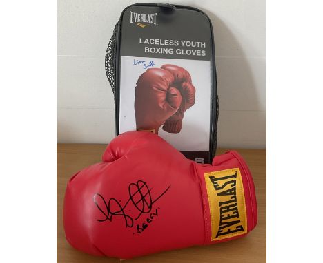 Boxing Liam Smith signed Lonsdale red boxing glove. Liam Mark Smith (born 27 July 1988) is a British professional boxer. He h