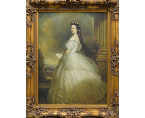 A Modern portrait of a lady, oil on canvas, in a gilt frame, frame size 152cm x 122cm 