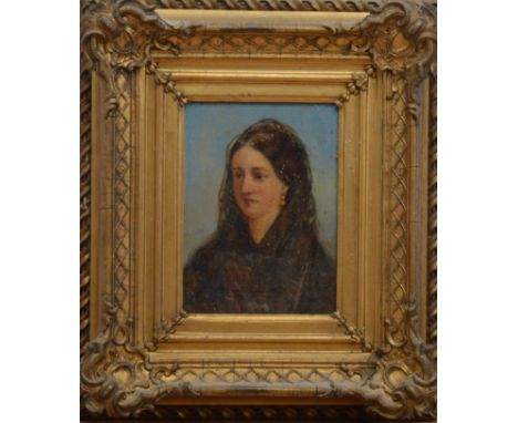 19th century school, a portrait of a lady, in an ornate gilt frame, frame size 28cm x 24cm 
