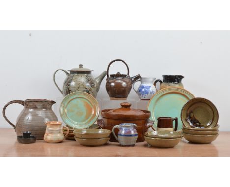 A collection of studio pottery kitchenware's, comprising a Terry Godby stoneware teapot and cover marked in relief below the 