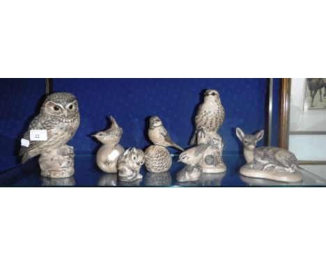POOLE POTTERY: A STUDY OF AN OWL, signed to the base by 'B Linley-Adams' 7.25" high and a collection of similar Poole Pottery