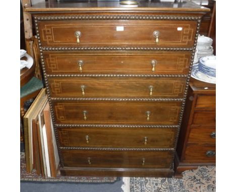 A TALL EDWARDIAN CHEST OF SIX DRAWERS with bobbin-turned moulding and inlaid decoration, 38" wide