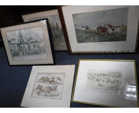 AFTER HENRY ALKEN:  'The Death', coloured, an unframed print after Ivester Lloyd 'The First Essential towards Sport' and thre
