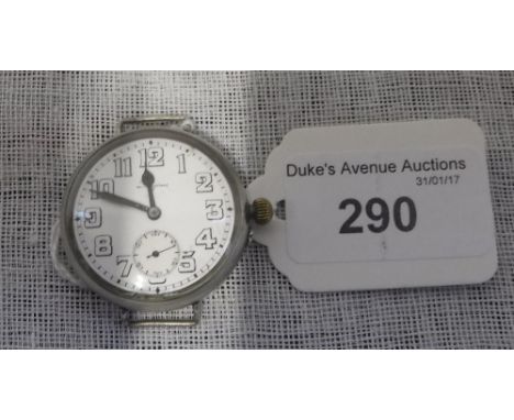 A SILVER LONGINES WRISTWATCH with white enamel dial with Arabic numerals